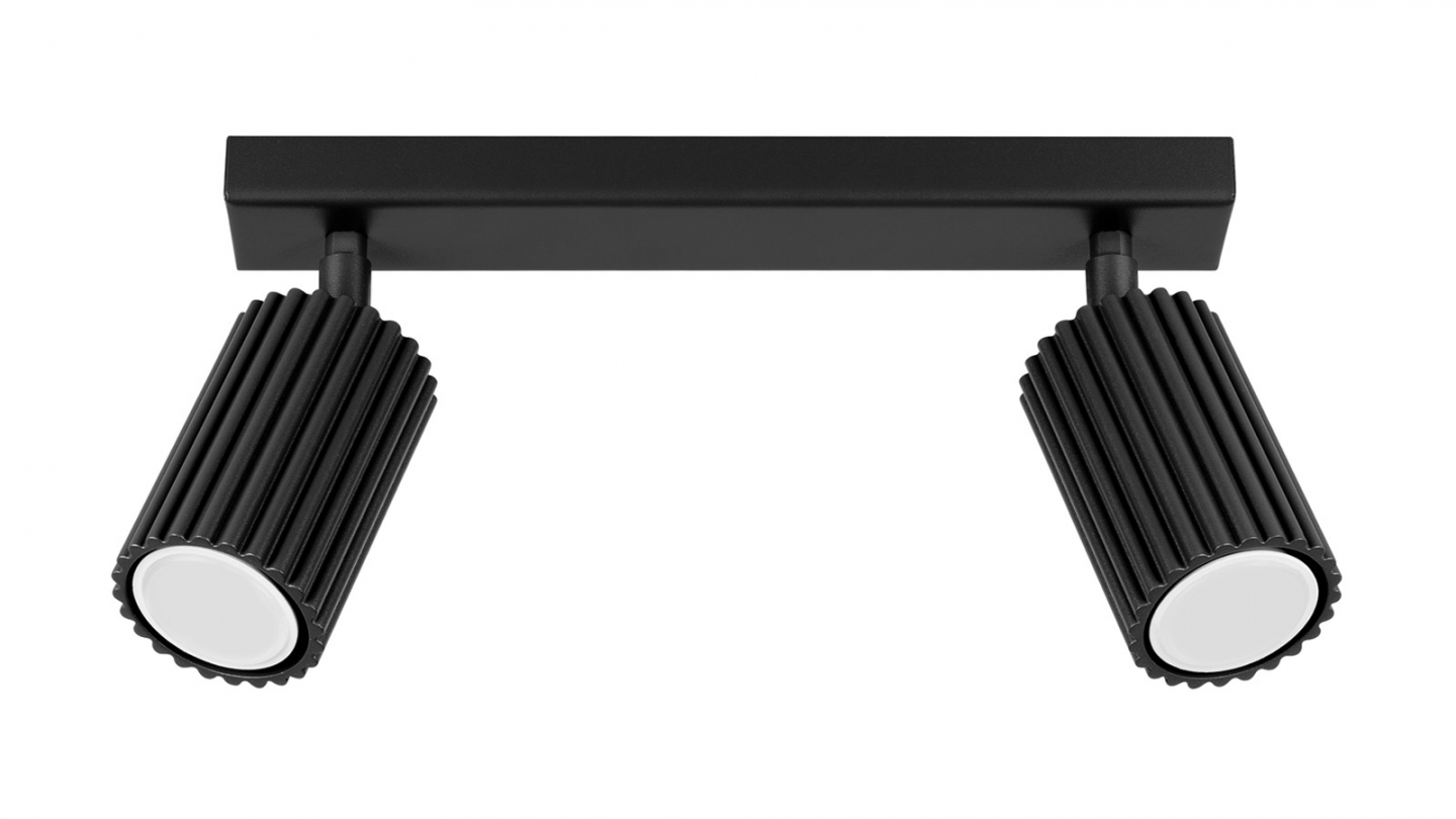 Plafonnier linéaire en aluminium cannelé 2 ampoules noir - Karbon