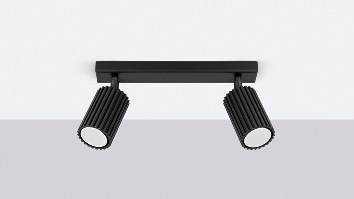 Plafonnier linéaire en aluminium cannelé 2 ampoules noir - Karbon
