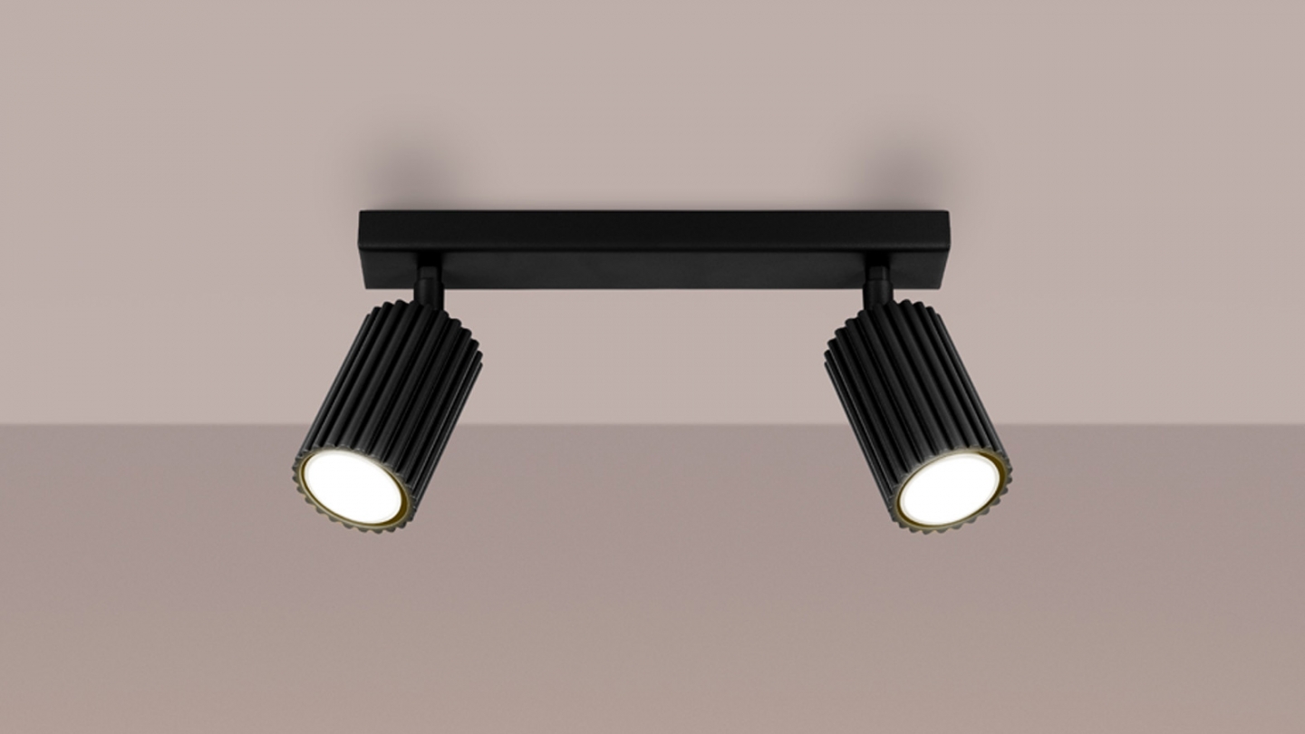 Plafonnier linéaire en aluminium cannelé 2 ampoules noir - Karbon