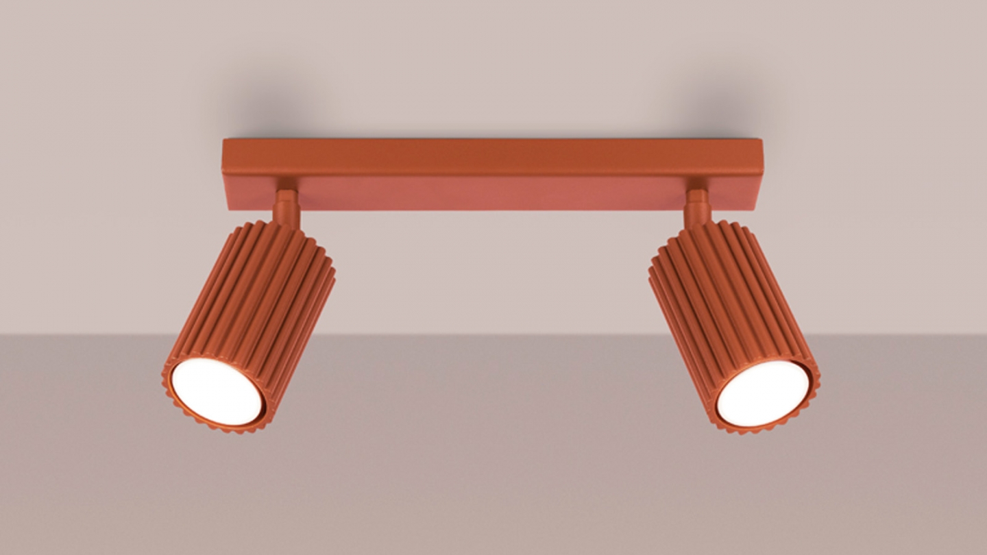 Plafonnier linéaire en aluminium cannelé 2 ampoules terracotta - Karbon