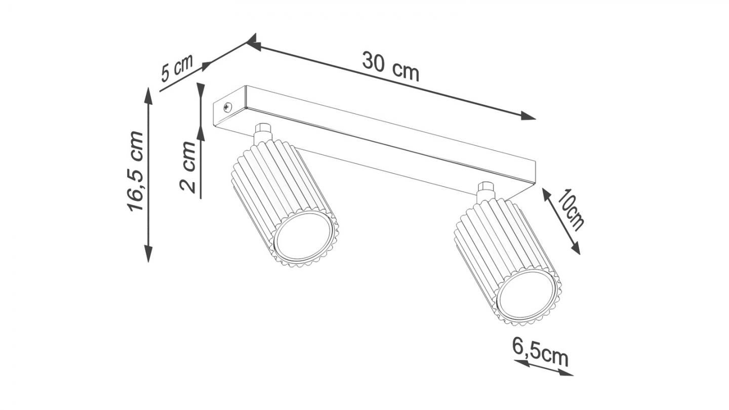 Plafonnier linéaire en aluminium cannelé 2 ampoules terracotta - Karbon