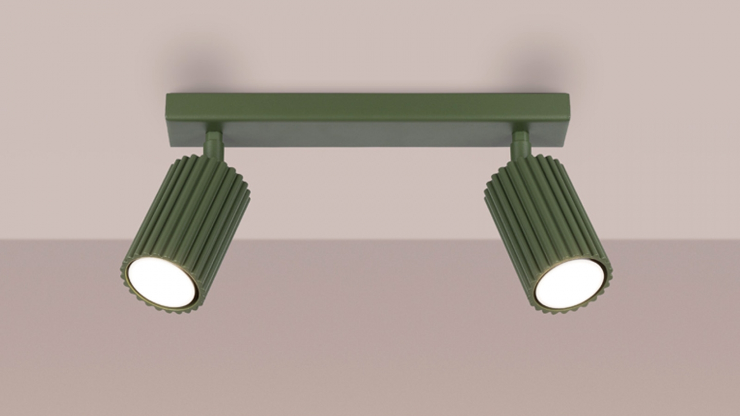 Plafonnier linéaire en aluminium cannelé 2 ampoules vert olive - Karbon