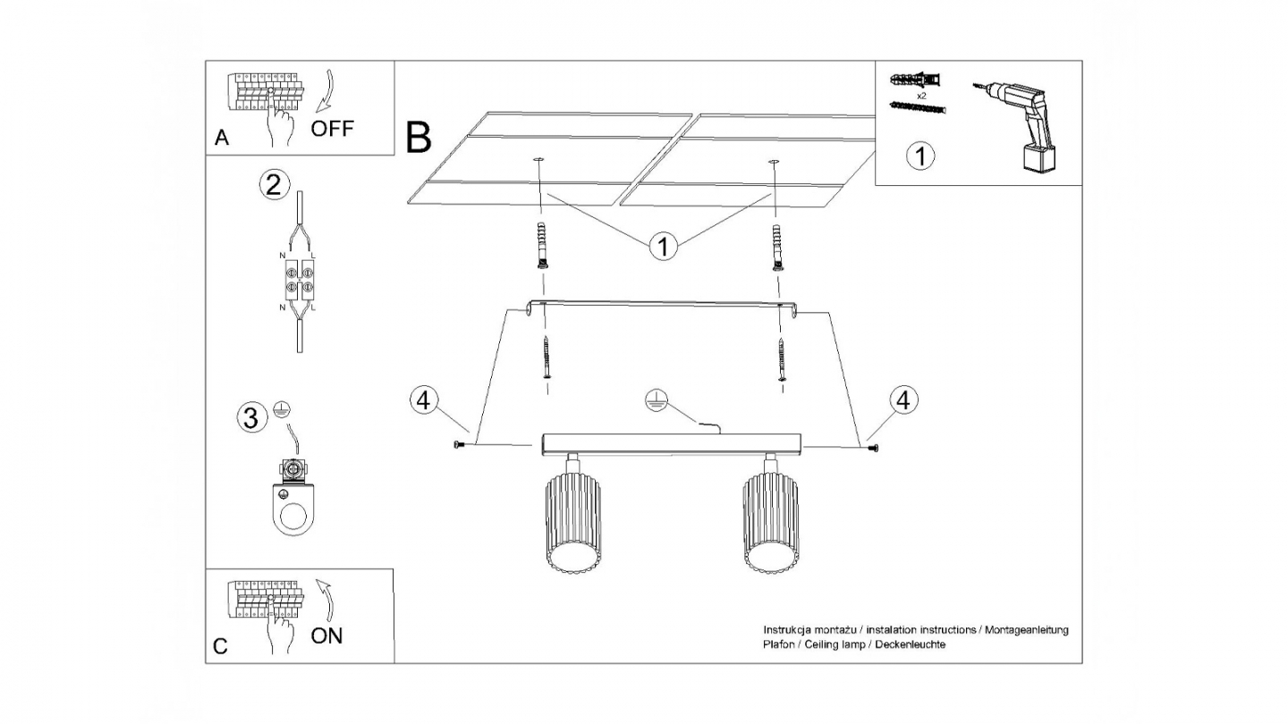 Plafonnier linéaire en aluminium cannelé 2 ampoules vert olive - Karbon