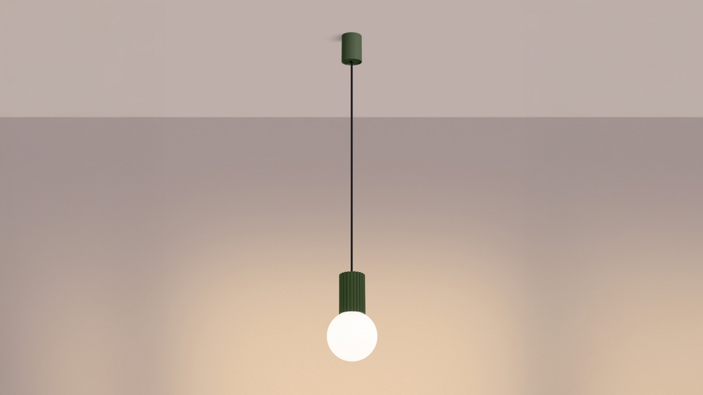 Suspension en aluminium cannelé vert olive - Halo