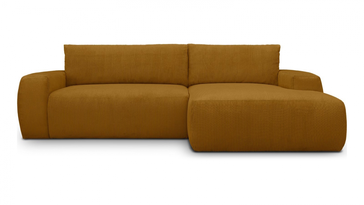 Canapé d'angle droit convertible 3 places en velours côtelé jaune moutarde - Sonny Canapé d'angle droit convertible 3 places en velours côtelé jaune moutarde - Sonny
