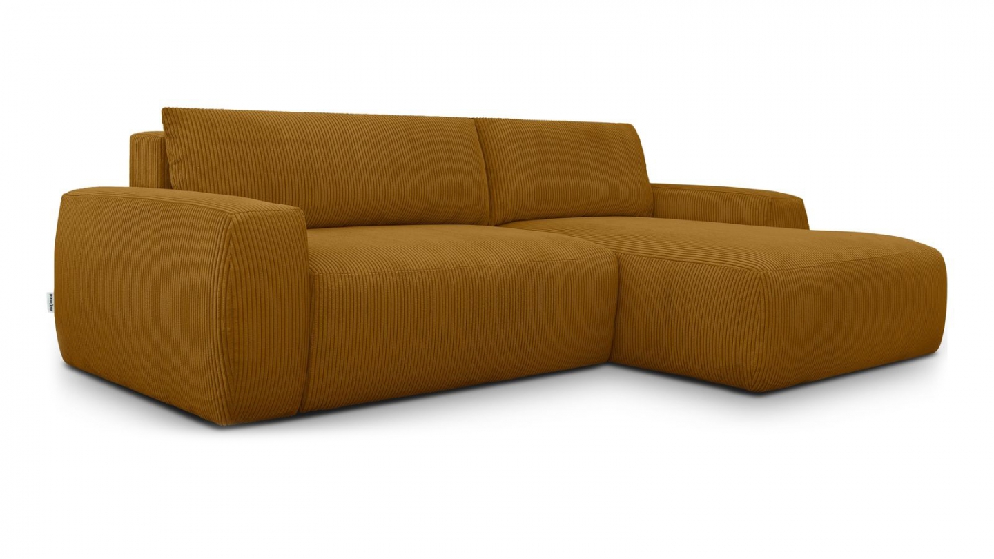 Canapé d'angle droit convertible 3 places en velours côtelé jaune moutarde - Sonny Canapé d'angle droit convertible 3 places en velours côtelé jaune moutarde - Sonny