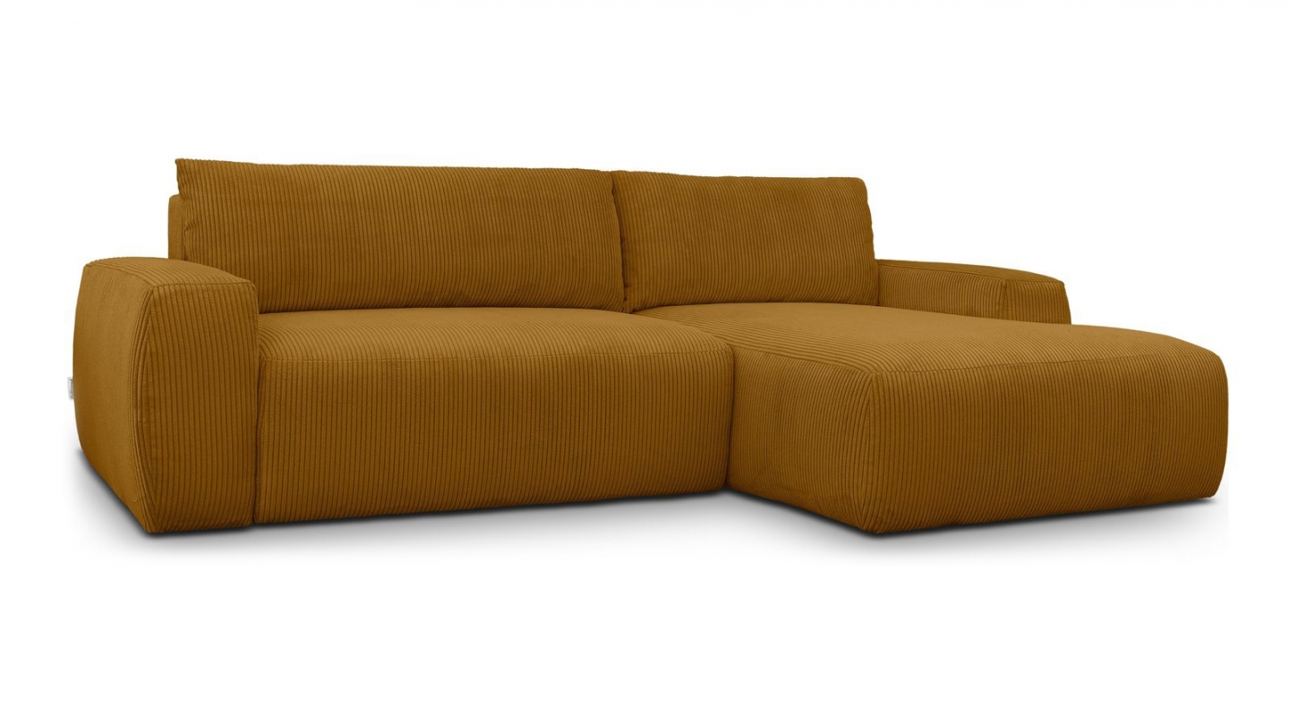 Canapé d'angle droit convertible 3 places en velours côtelé jaune moutarde - Sonny Canapé d'angle droit convertible 3 places en velours côtelé jaune moutarde - Sonny