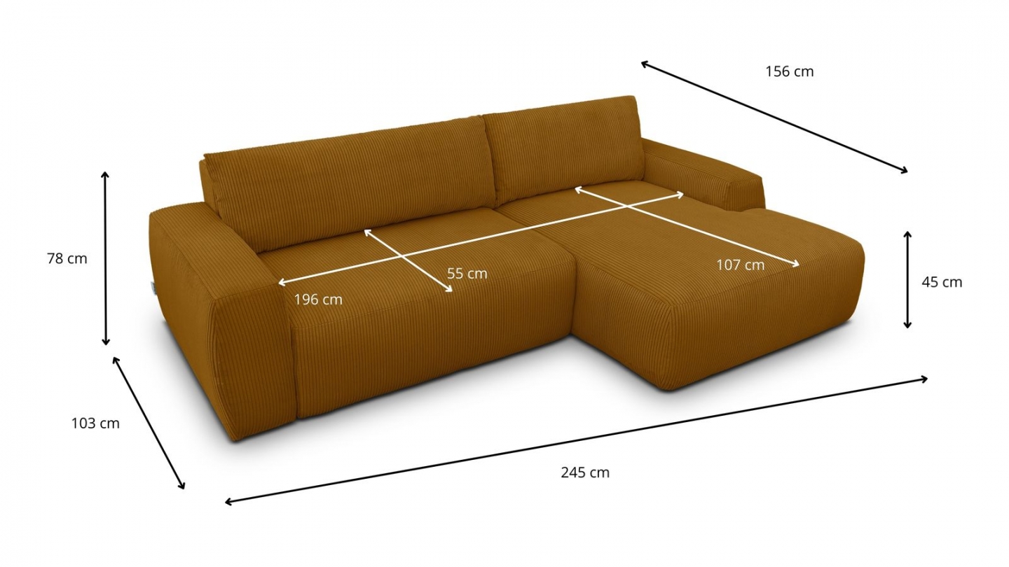 Canapé d'angle droit convertible 3 places en velours côtelé jaune moutarde - Sonny Canapé d'angle droit convertible 3 places en velours côtelé jaune moutarde - Sonny