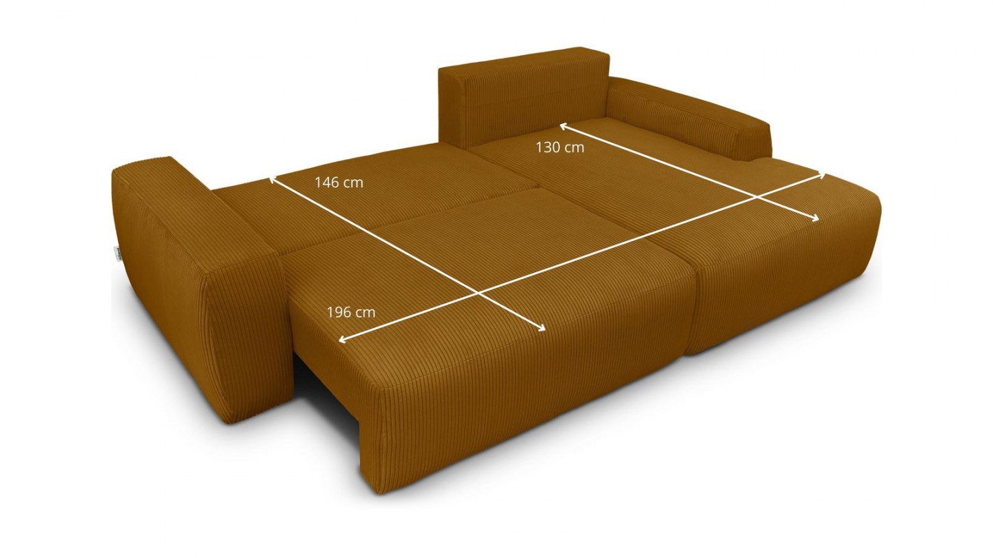 Canapé d'angle droit convertible 3 places en velours côtelé jaune moutarde - Sonny Canapé d'angle droit convertible 3 places en velours côtelé jaune moutarde - Sonny