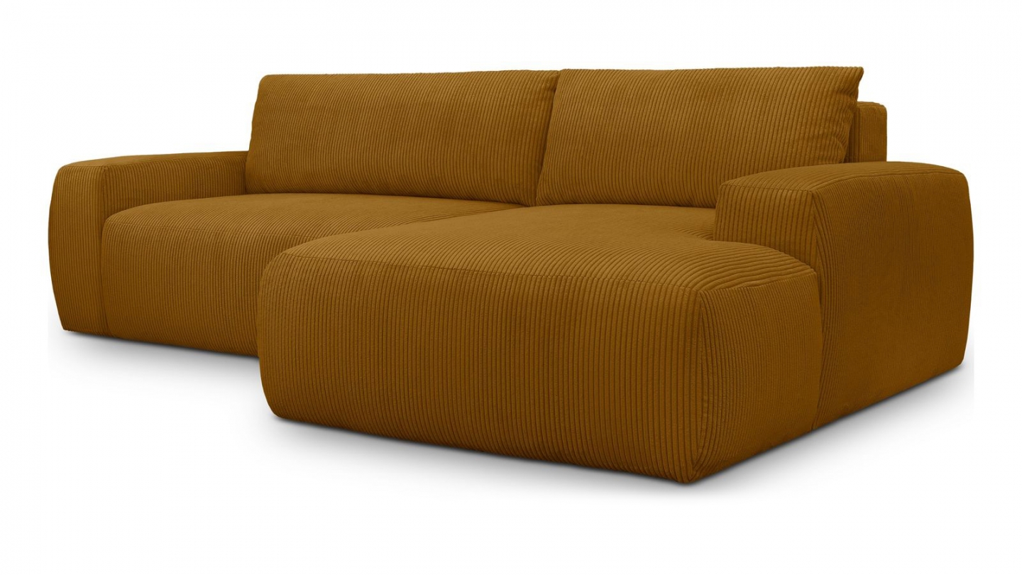 Canapé d'angle droit convertible 3 places en velours côtelé jaune moutarde - Sonny Canapé d'angle droit convertible 3 places en velours côtelé jaune moutarde - Sonny