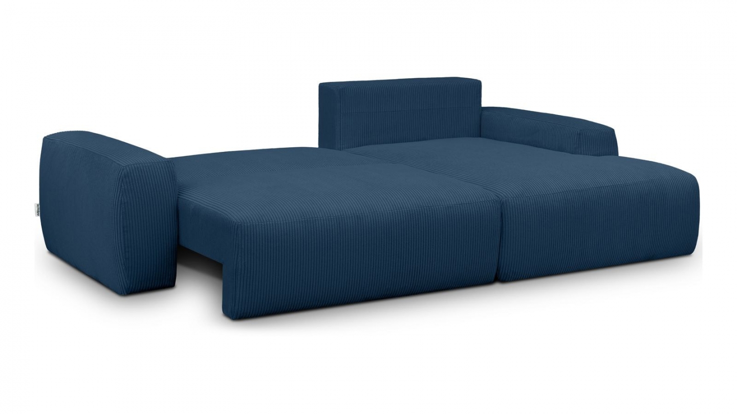 Canapé d'angle droit convertible 3 places en velours côtelé bleu - Sonny