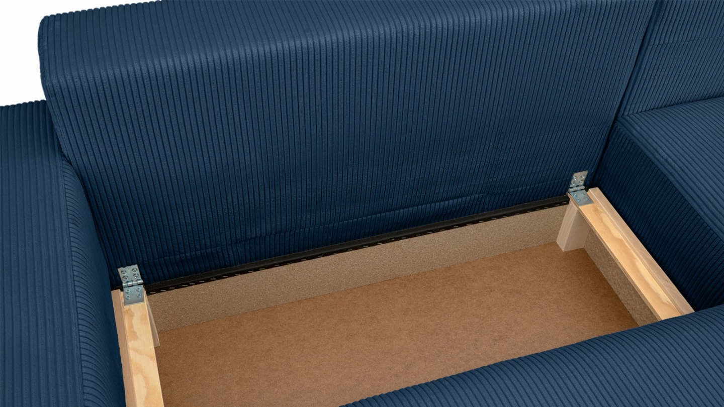 Canapé d'angle droit convertible 3 places en velours côtelé bleu - Sonny