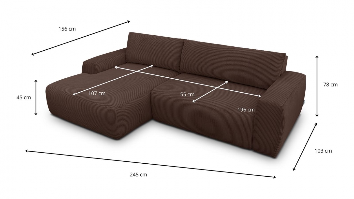 Canapé d'angle gauche convertible 3 places en velours côtelé moka - Sonny Canapé d'angle gauche convertible 3 places en velours côtelé moka - Sonny