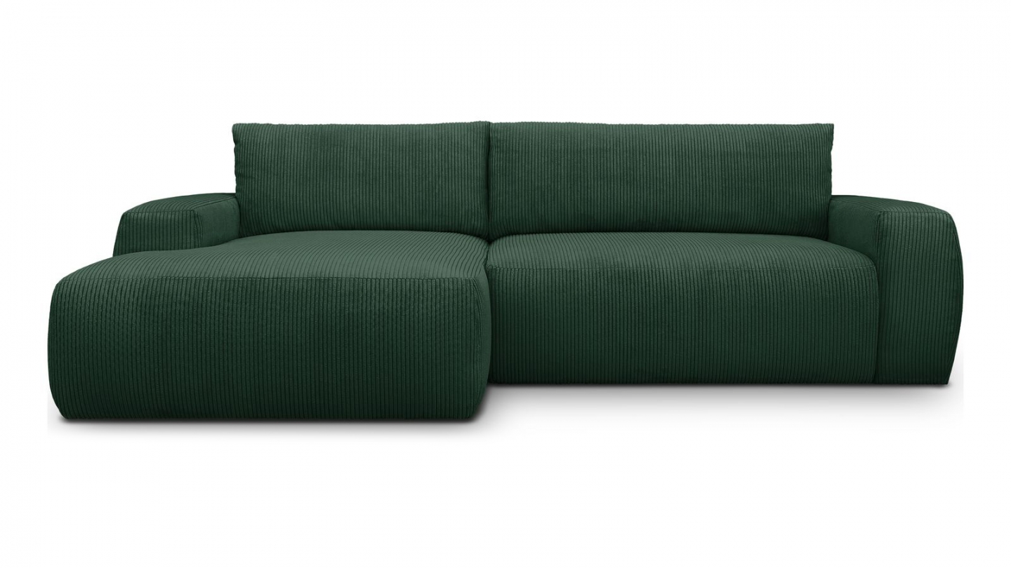 Canapé d'angle gauche convertible 3 places en velours côtelé vert - Sonny Canapé d'angle gauche convertible 3 places en velours côtelé vert - Sonny