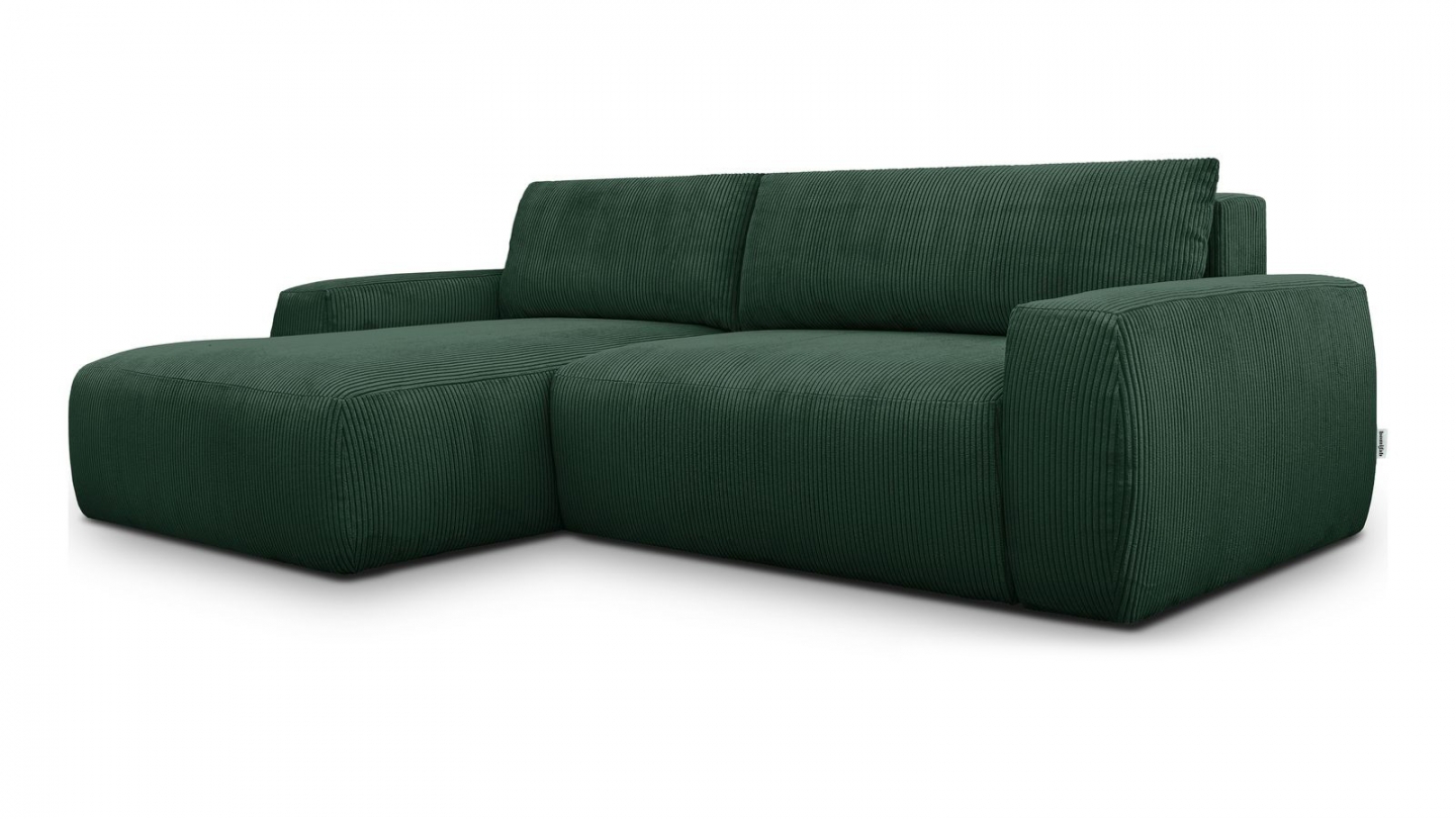 Canapé d'angle gauche convertible 3 places en velours côtelé vert - Sonny Canapé d'angle gauche convertible 3 places en velours côtelé vert - Sonny