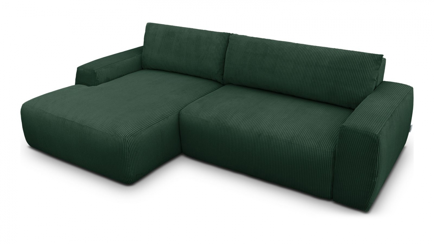 Canapé d'angle gauche convertible 3 places en velours côtelé vert - Sonny Canapé d'angle gauche convertible 3 places en velours côtelé vert - Sonny