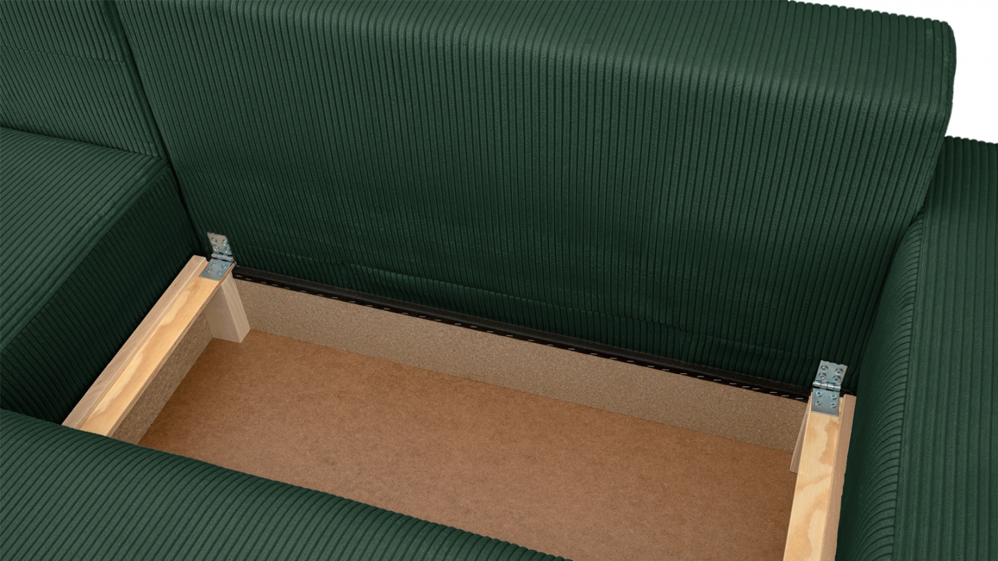 Canapé d'angle gauche convertible 3 places en velours côtelé vert - Sonny Canapé d'angle gauche convertible 3 places en velours côtelé vert - Sonny