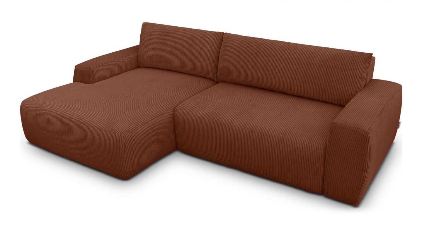 Canapé d'angle gauche convertible 3 places en velours côtelé rouille - Sonny Canapé d'angle gauche convertible 3 places en velours côtelé rouille - Sonny