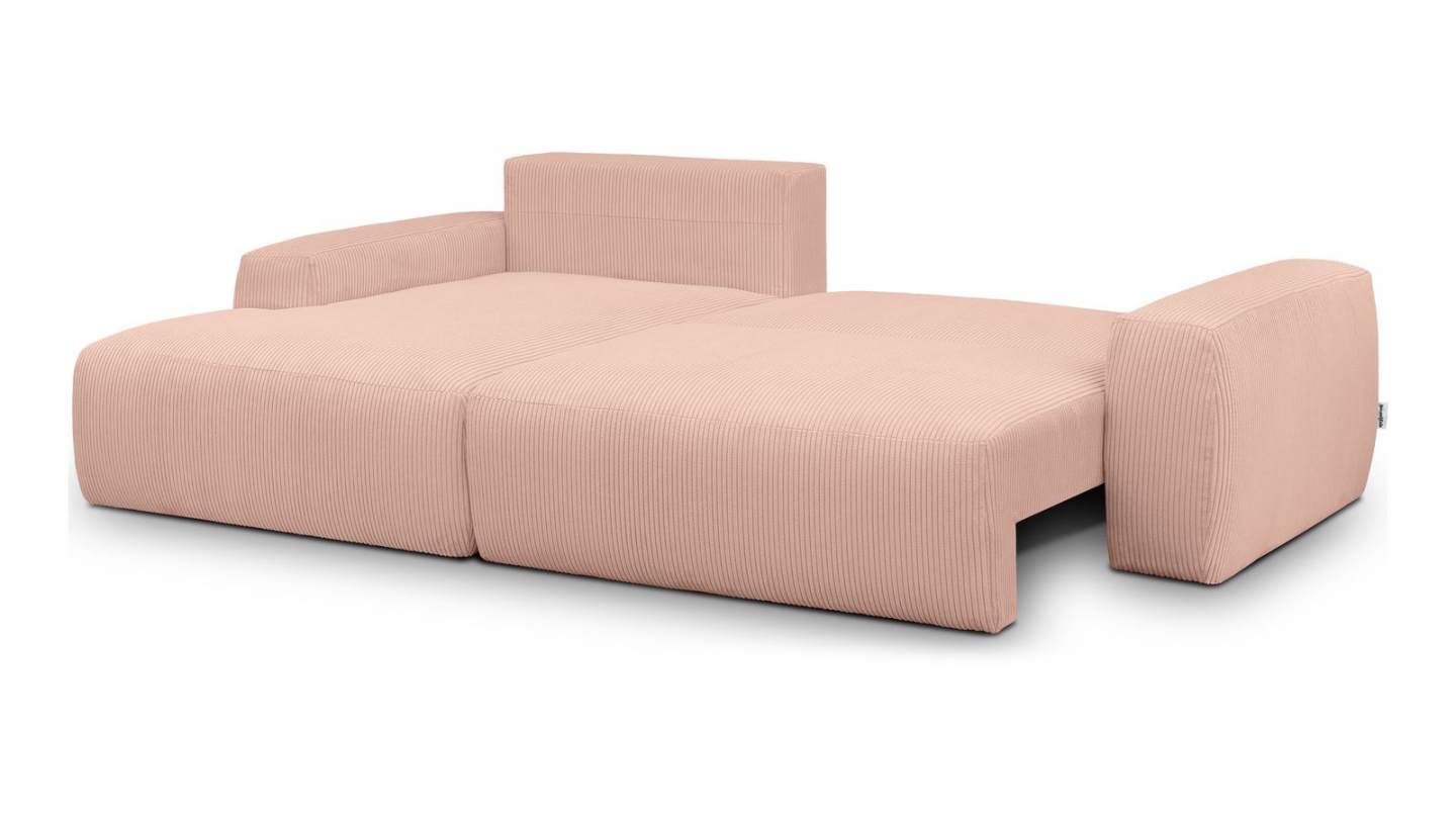Canapé d'angle gauche convertible 3 places en velours côtelé rose pâle - Sonny