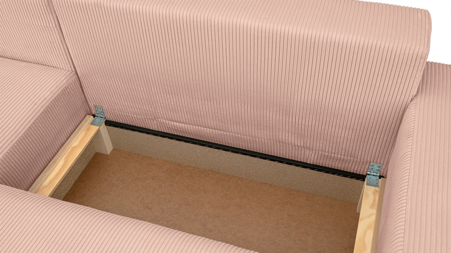 Canapé d'angle gauche convertible 3 places en velours côtelé rose pâle - Sonny