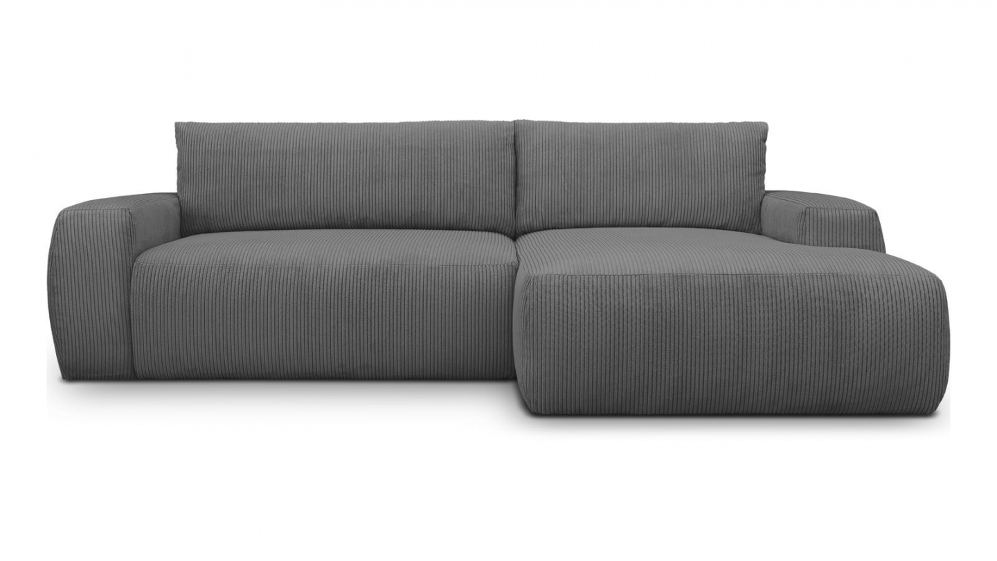 Canapé d'angle droit convertible 3 places en velours côtelé gris anthracite - Sonny