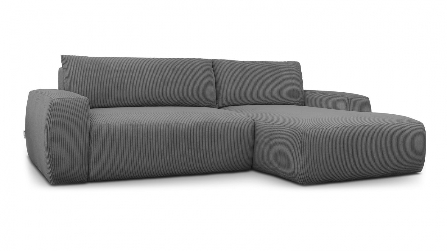 Canapé d'angle droit convertible 3 places en velours côtelé gris anthracite - Sonny