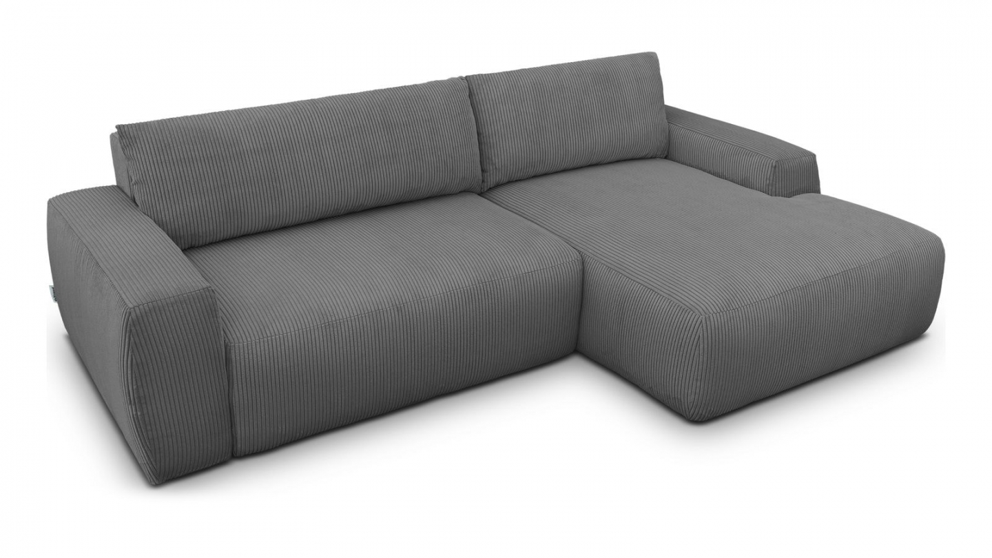 Canapé d'angle droit convertible 3 places en velours côtelé gris anthracite - Sonny