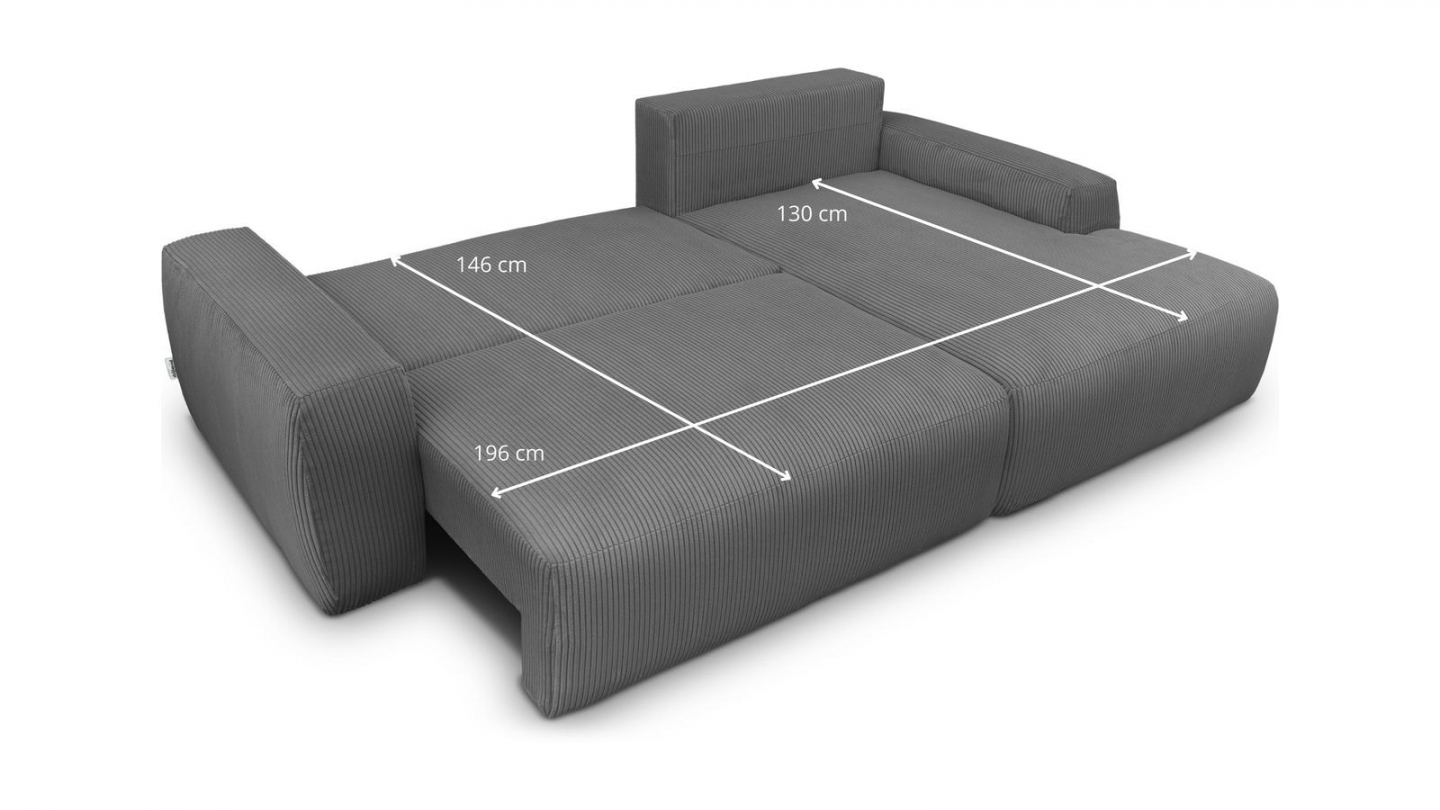 Canapé d'angle droit convertible 3 places en velours côtelé gris anthracite - Sonny