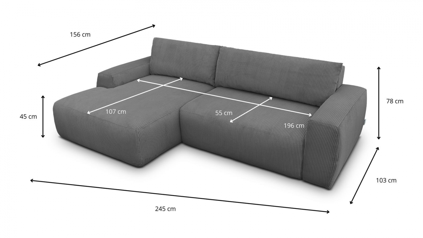 Canapé d'angle gauche convertible 3 places en velours côtelé gris anthracite - Sonny Canapé d'angle gauche convertible 3 places en velours côtelé gris anthracite - Sonny