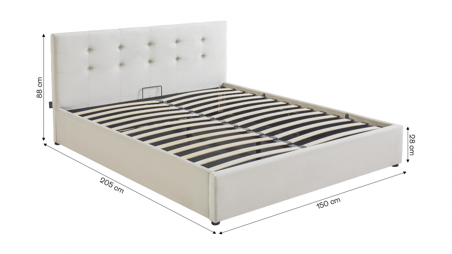 Ensemble Lit coffre adulte 140x190cm avec tête de lit en velours beige - Tina + Matelas mémoire de forme - Memo HR