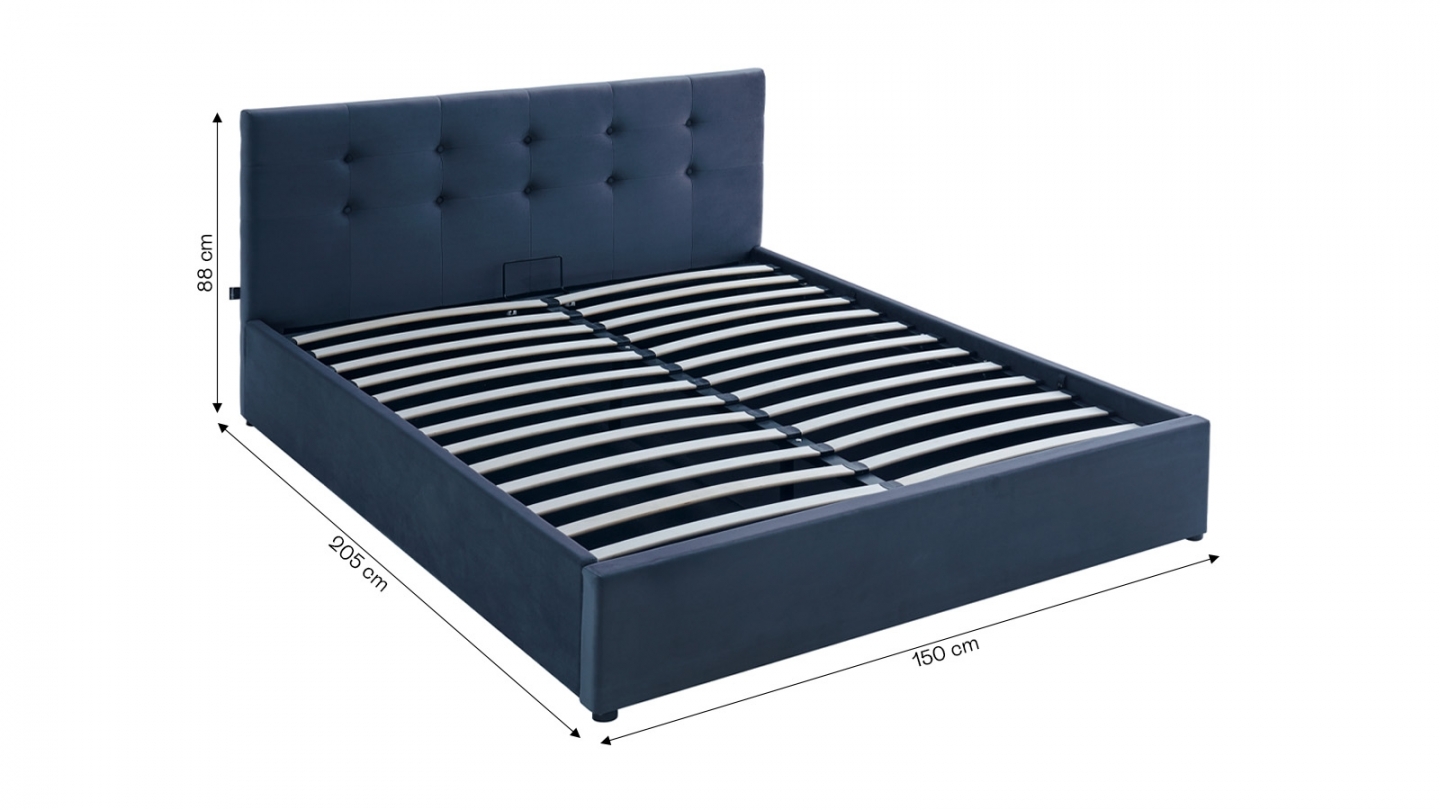 Ensemble Lit coffre adulte 140x190cm avec tête de lit en velours gris foncé - Tina + Matelas mémoire de forme - Memo HR