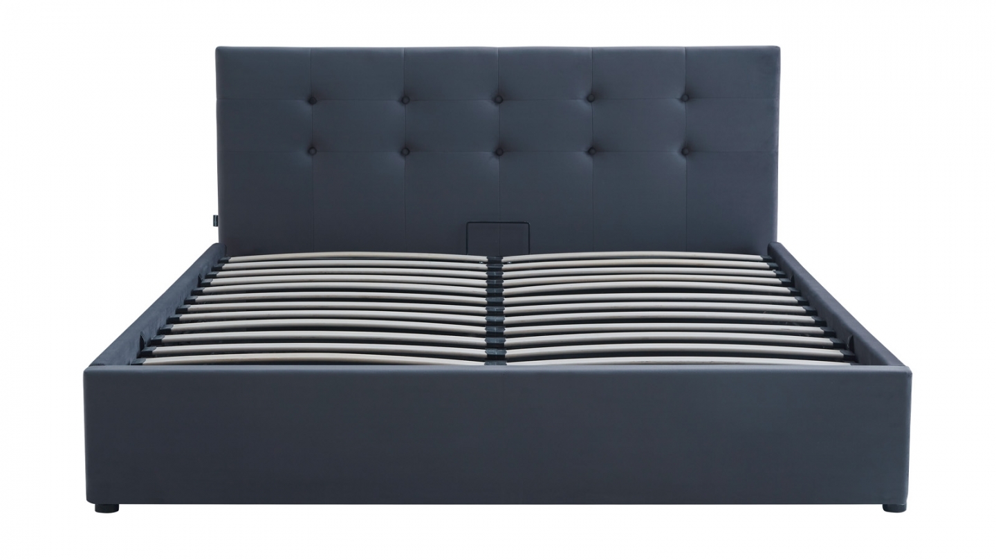Ensemble Lit coffre adulte 160x200cm avec tête de lit en velours gris foncé - Tina + Matelas mémoire de forme - Memo HR Ensemble Lit coffre adulte 160x200cm avec tête de lit en velours gris foncé - Tina + Matelas mémoire de forme - Memo HR