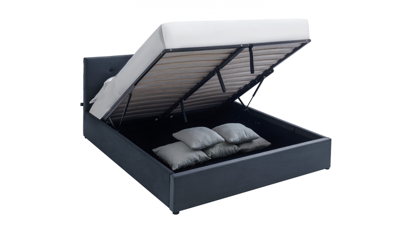 Ensemble Lit coffre adulte 160x200cm avec tête de lit en velours gris foncé - Tina + Matelas mémoire de forme - Memo HR Ensemble Lit coffre adulte 160x200cm avec tête de lit en velours gris foncé - Tina + Matelas mémoire de forme - Memo HR