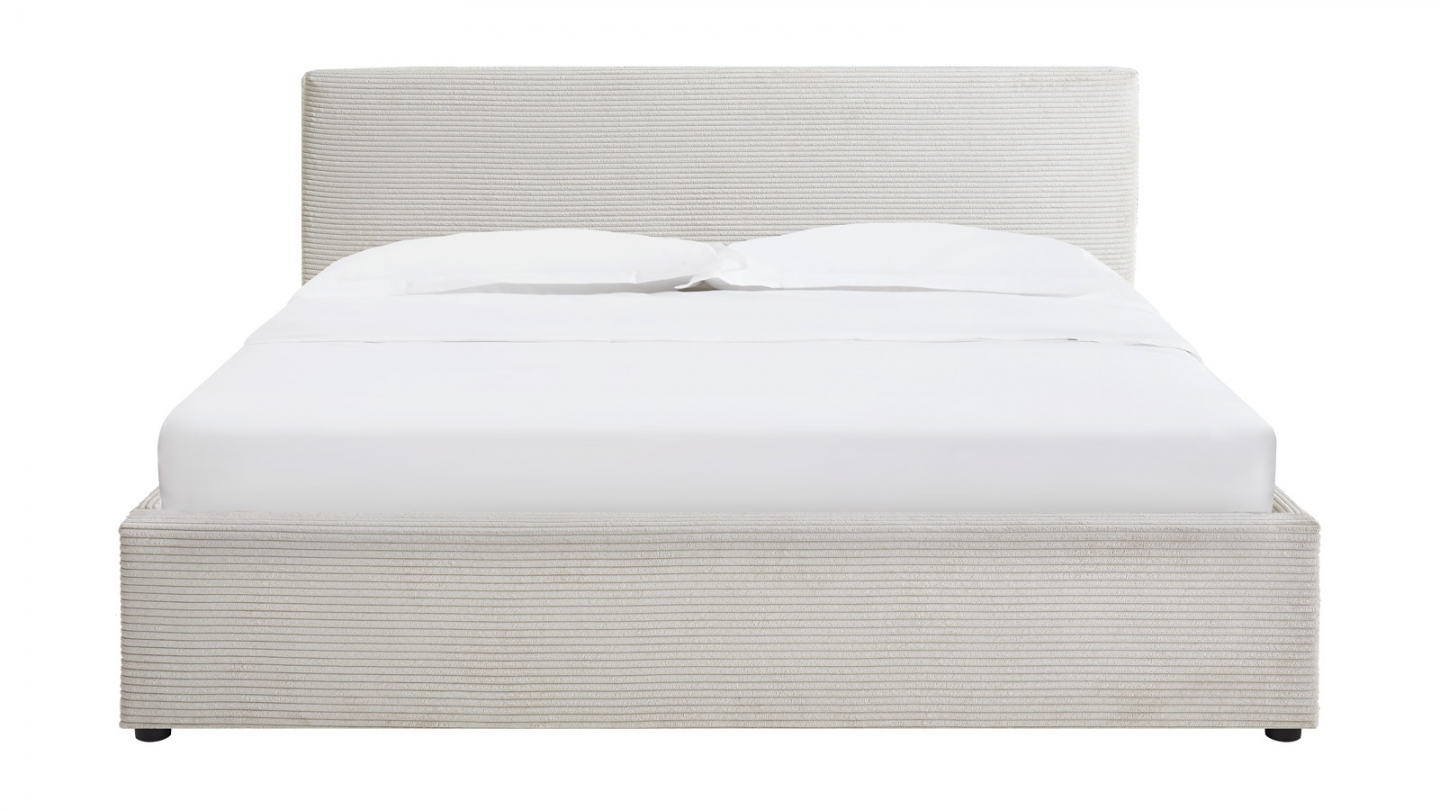 Ensemble Lit coffre adulte 140x190cm avec tête de lit en velours côtelé beige - Tina + Matelas mémoire de forme - Memo HR