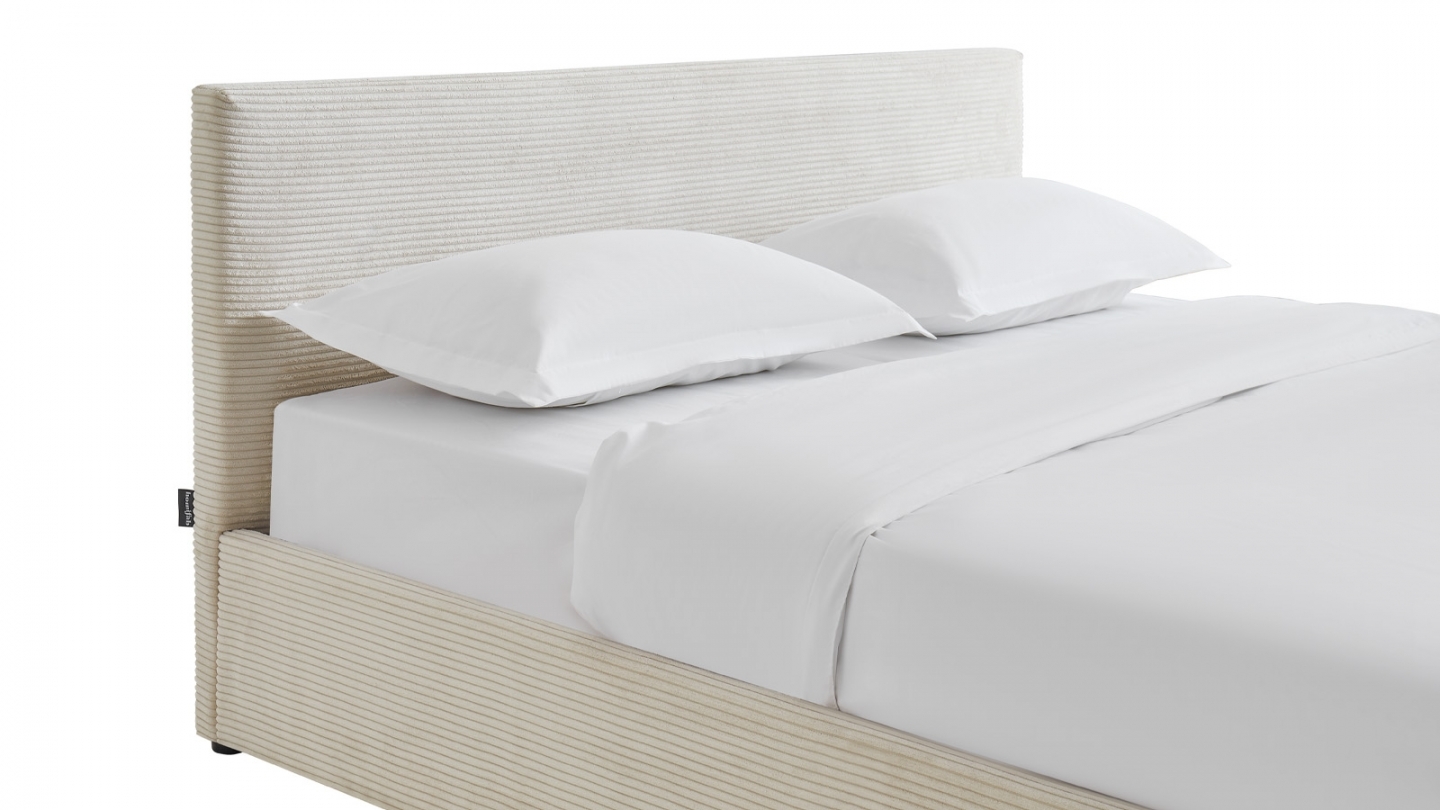 Ensemble Lit coffre adulte 140x190cm avec tête de lit en velours côtelé beige - Tina + Matelas mémoire de forme - Memo HR