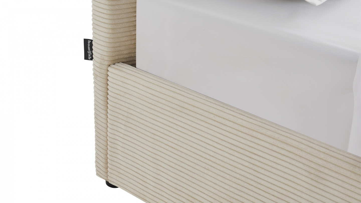 Ensemble Lit coffre adulte 160x200cm avec tête de lit en velours côtelé beige - Tina + Matelas mémoire de forme - Memo HR