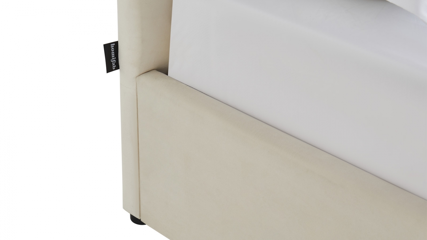 Ensemble Lit coffre adulte 160x200cm avec tête de lit en velours beige - Tina + Matelas mémoire de forme - Memo HR Ensemble Lit coffre adulte 160x200cm avec tête de lit en velours beige - Tina + Matelas mémoire de forme - Memo HR