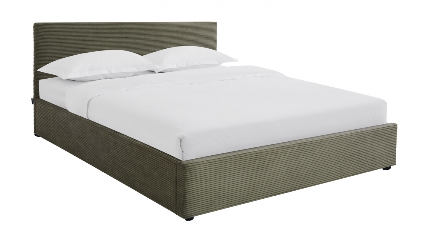 Ensemble Lit coffre adulte 140x190cm avec tête de lit en velours côtelé vert - Tina + Matelas mémoire de forme - Memo HR