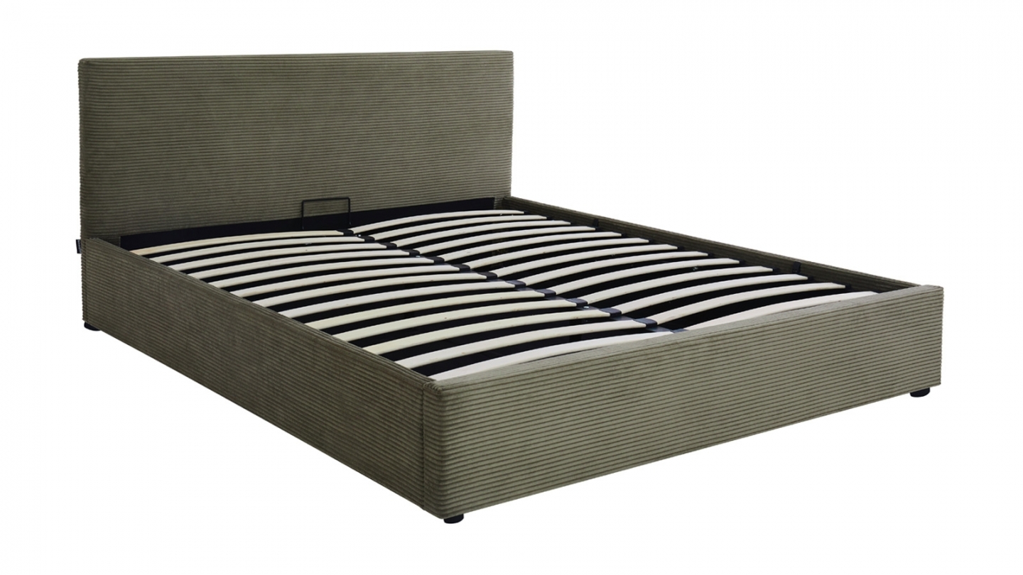 Ensemble Lit coffre adulte 140x190cm avec tête de lit en velours côtelé vert - Tina + Matelas mémoire de forme - Memo HR
