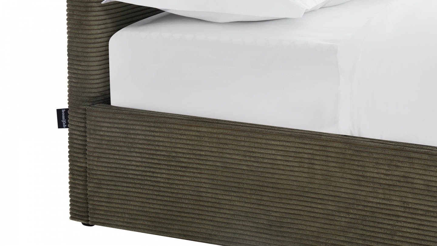 Ensemble Lit coffre adulte 140x190cm avec tête de lit en velours côtelé vert - Tina + Matelas mémoire de forme - Memo HR