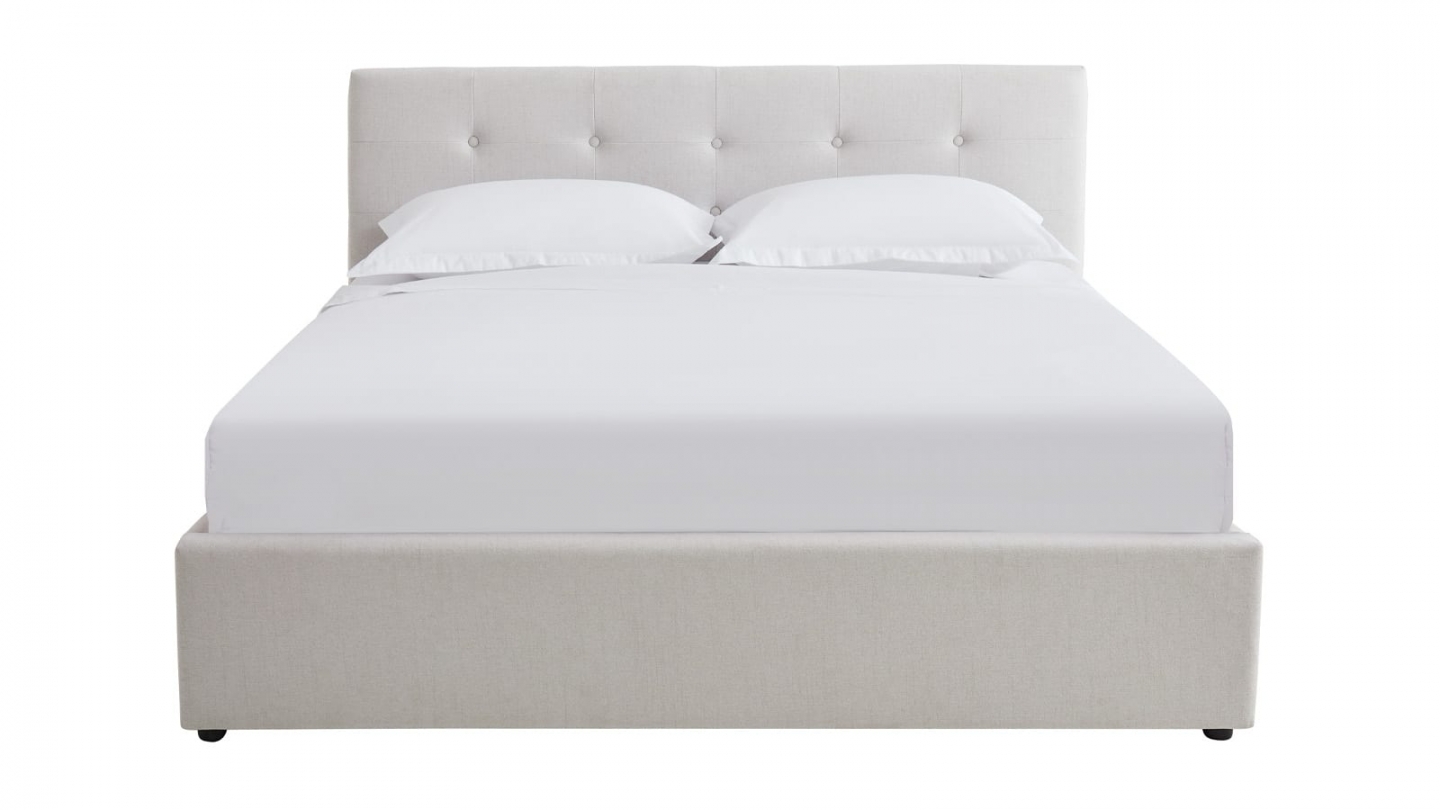 Ensemble Lit coffre adulte 160x200cm avec tête de lit en tissu beige - Tina + Matelas mémoire de forme - Memo HR Ensemble Lit coffre adulte 160x200cm avec tête de lit en tissu beige - Tina + Matelas mémoire de forme - Memo HR