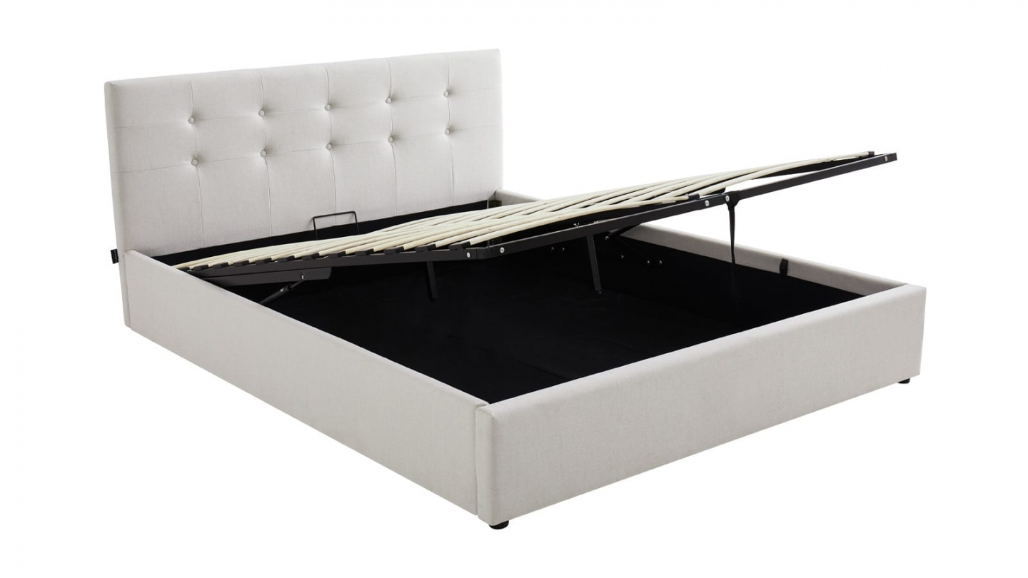 Ensemble Lit coffre adulte 160x200cm avec tête de lit en tissu beige - Tina + Matelas mémoire de forme - Memo HR Ensemble Lit coffre adulte 160x200cm avec tête de lit en tissu beige - Tina + Matelas mémoire de forme - Memo HR