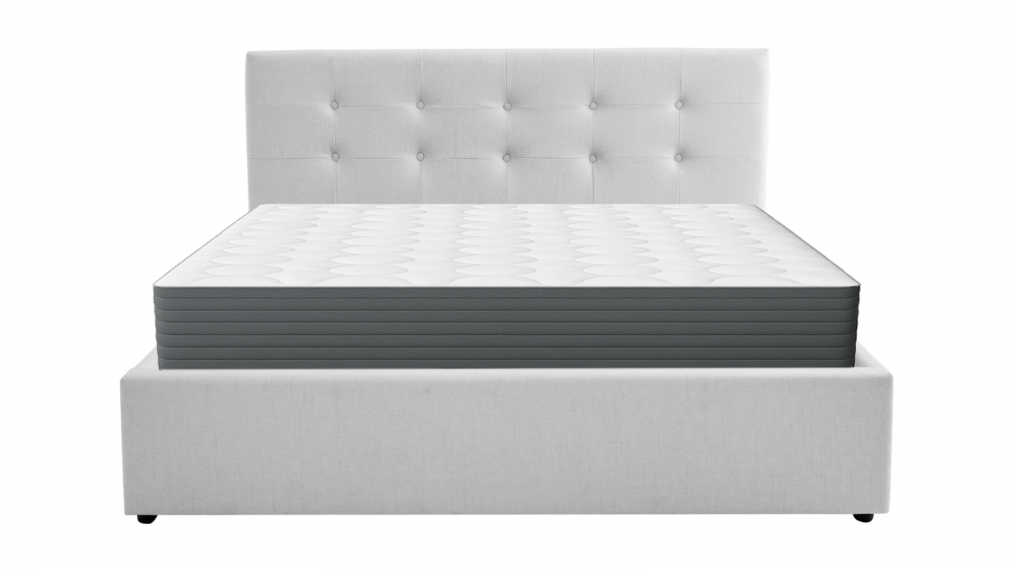 Ensemble Lit coffre adulte 160x200cm avec tête de lit en tissu gris - Tina + Matelas mémoire de forme - Memo HR