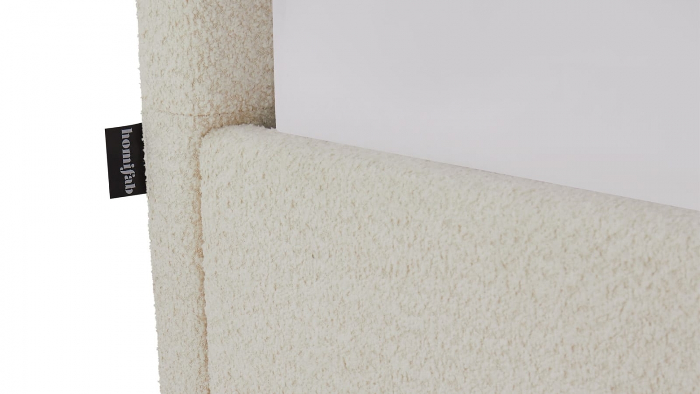 Ensemble Lit coffre adulte 140x190cm avec tête de lit en tissu bouclé beige - Tina + Matelas mémoire de forme - Memo HR