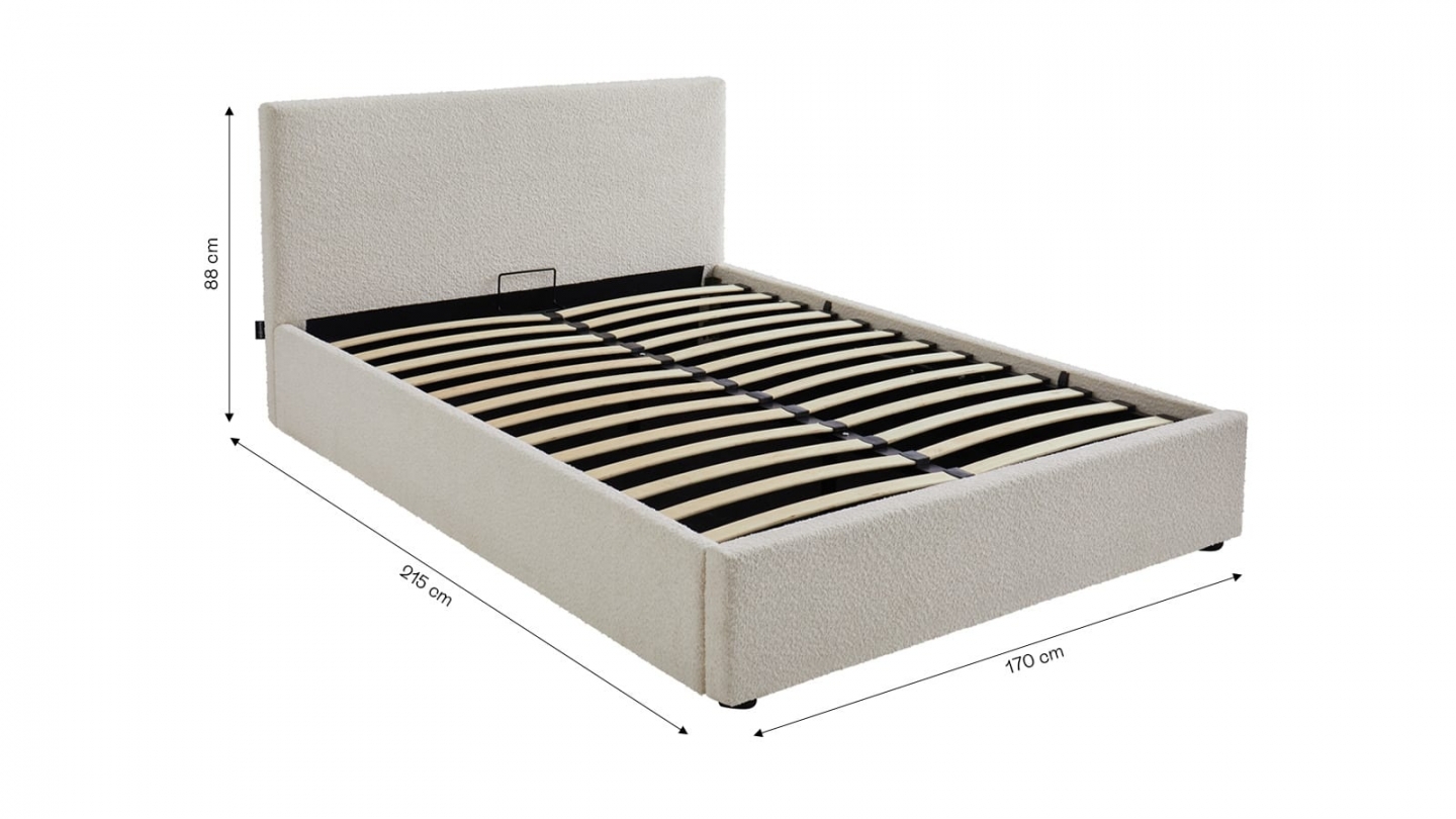 Ensemble Lit coffre adulte 160x200cm avec tête de lit en tissu bouclé beige - Tina + Matelas mémoire de forme - Memo HR