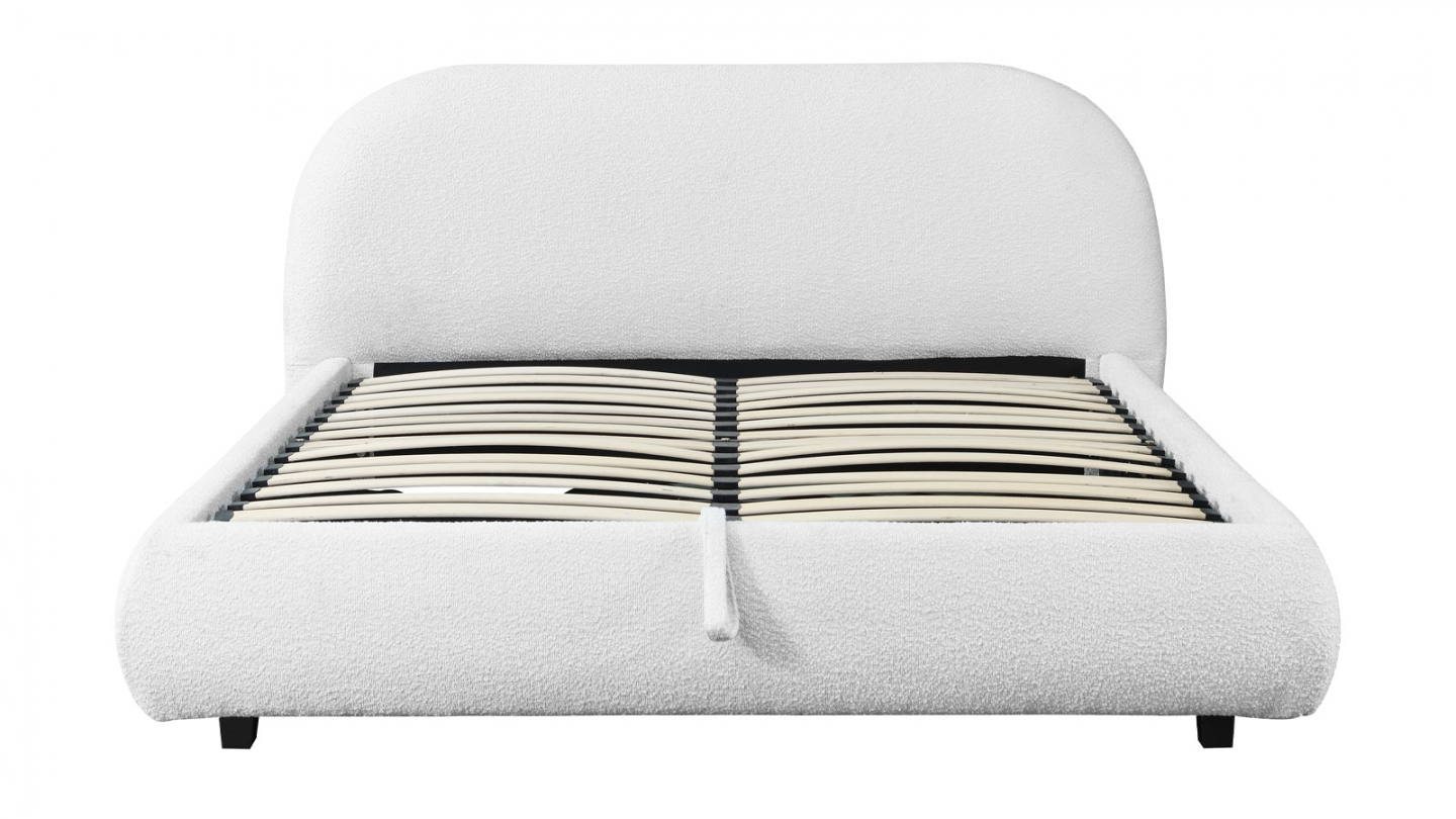 Lit coffre 140x190 cm avec tête de lit matelassée en tissu bouclé beige - Madisson