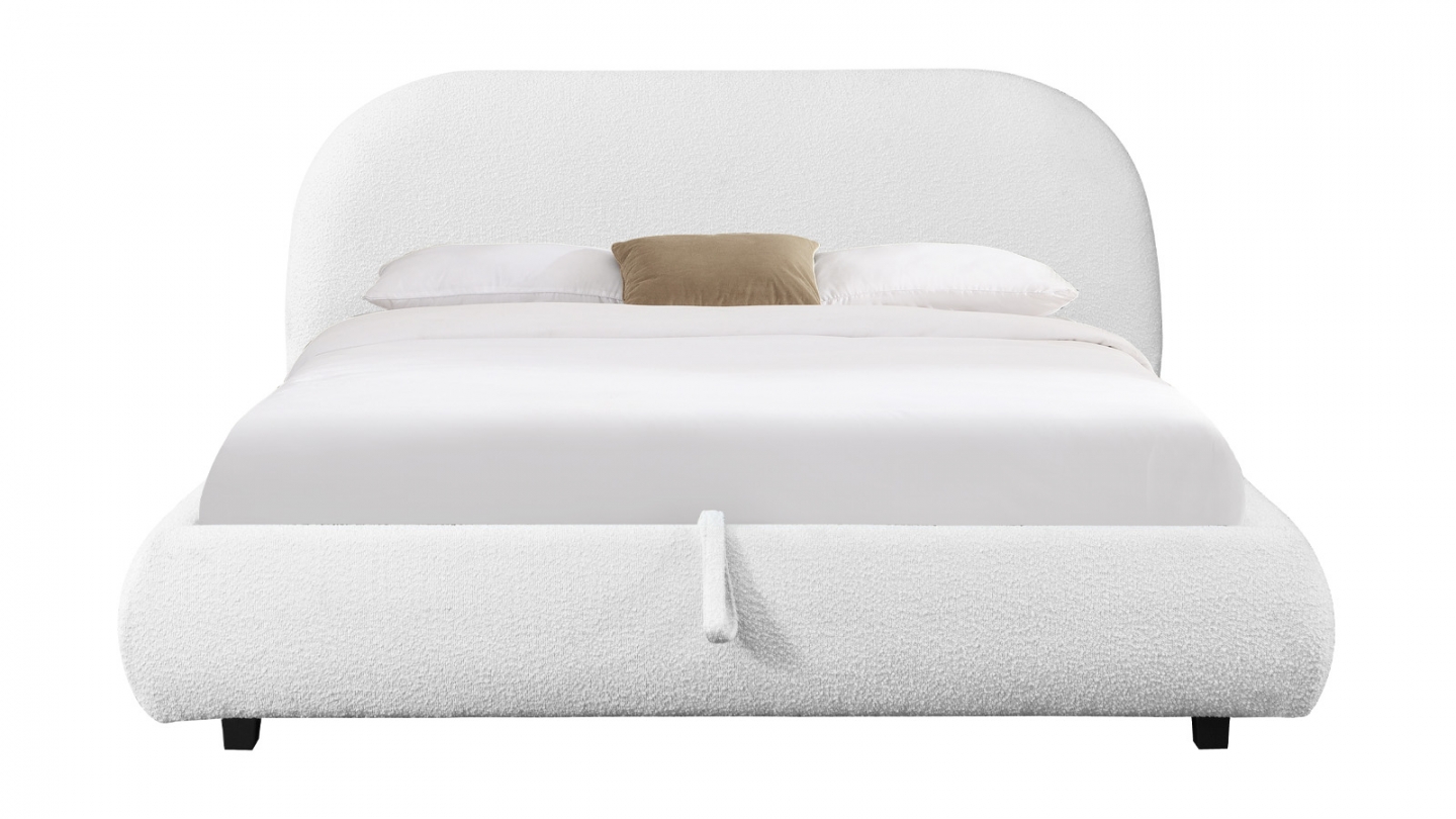 Lit coffre 140x190 cm avec tête de lit matelassée en tissu bouclé beige - Madisson