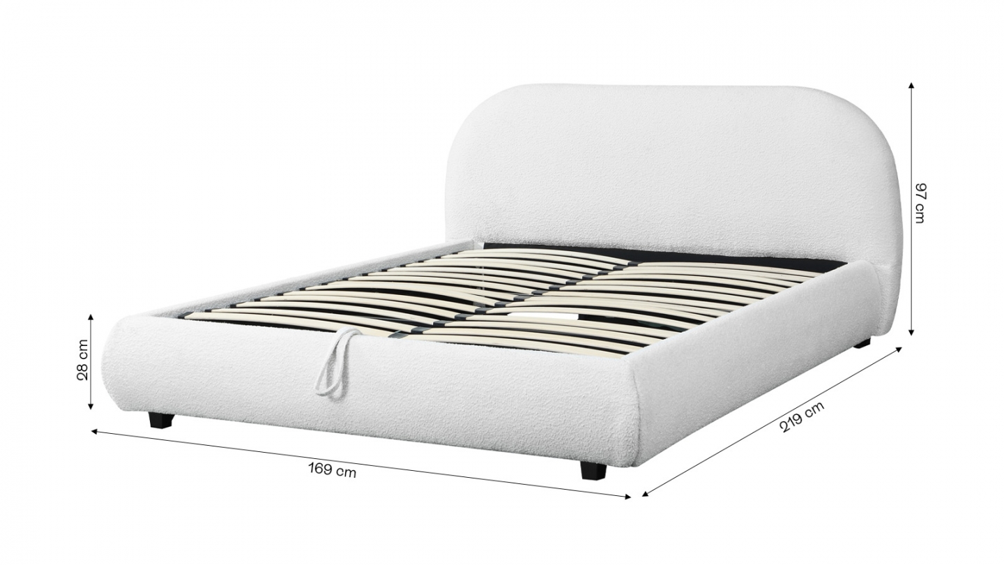 Lit coffre 140x190 cm avec tête de lit matelassée en tissu bouclé beige - Madisson