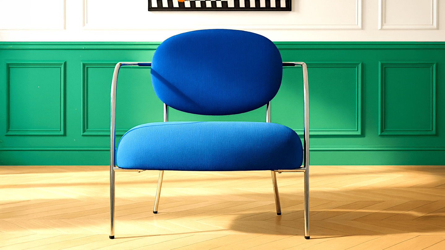 Fauteuil en velours côtelé bleu électrique et piètement chromé - Léon