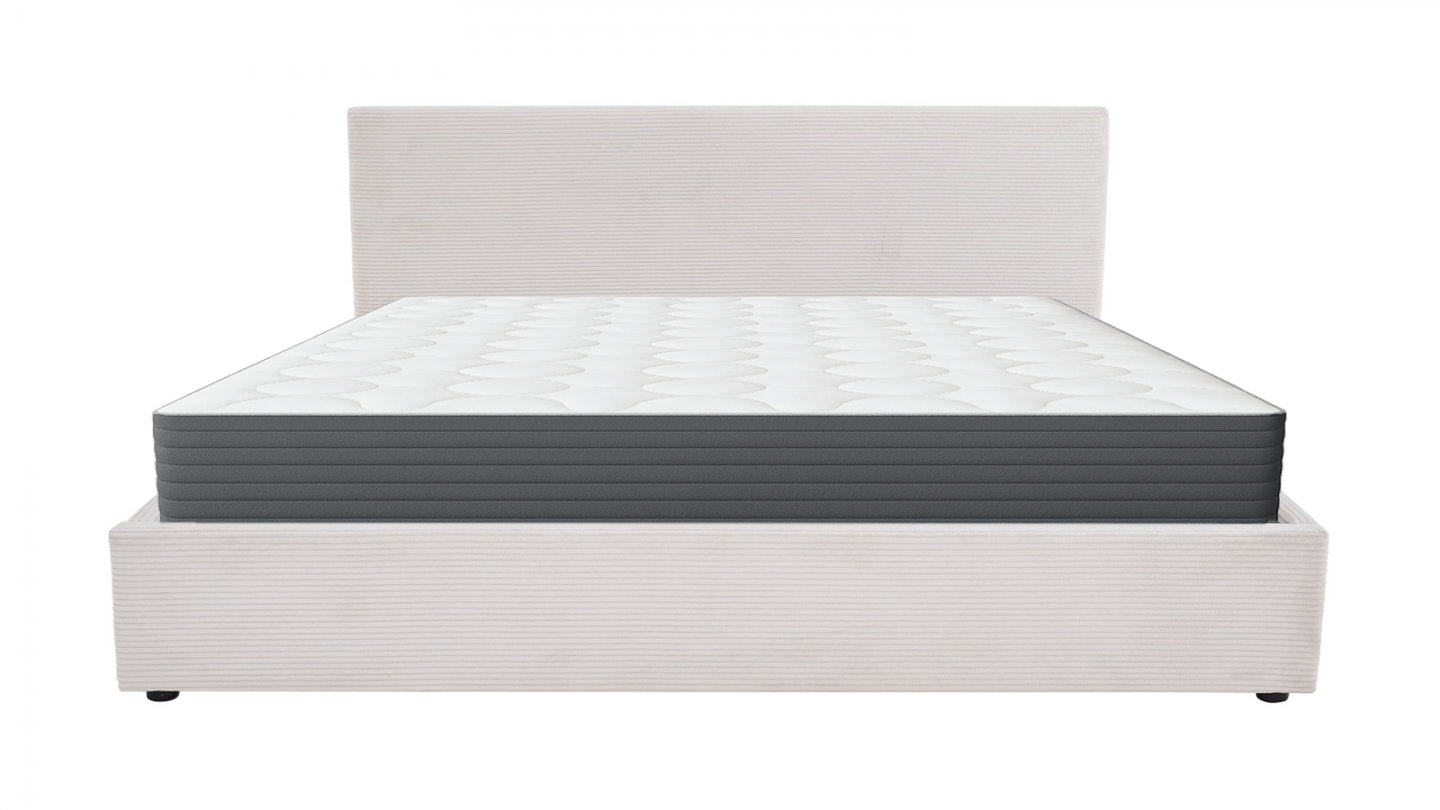 Ensemble Lit coffre adulte 180x200cm avec tête de lit en velours côtelé beige - Tina + Matelas mémoire de forme - Memo HR Ensemble Lit coffre adulte 180x200cm avec tête de lit en velours côtelé beige - Tina + Matelas mémoire de forme - Memo HR